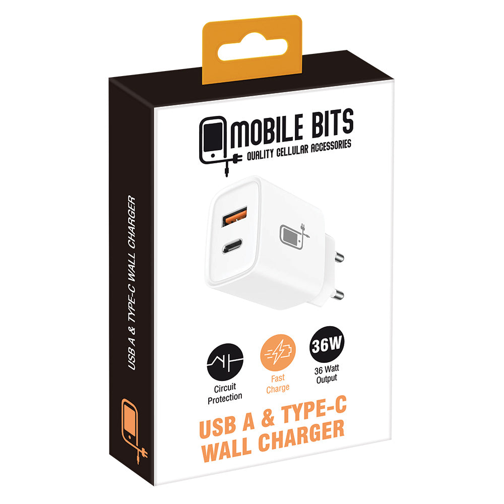 36W Dual USB A  &amp; Type-C Wall Charger