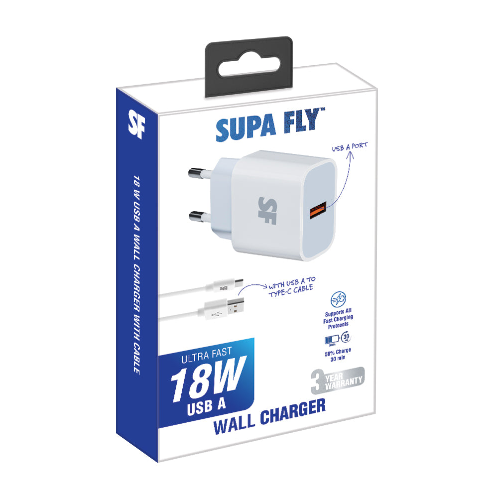 18W USB A Wall Charger with USB A to Type-C Cable