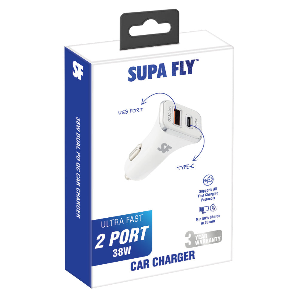 38W Dual PD QC USB A &amp; Type-C Car Charger
