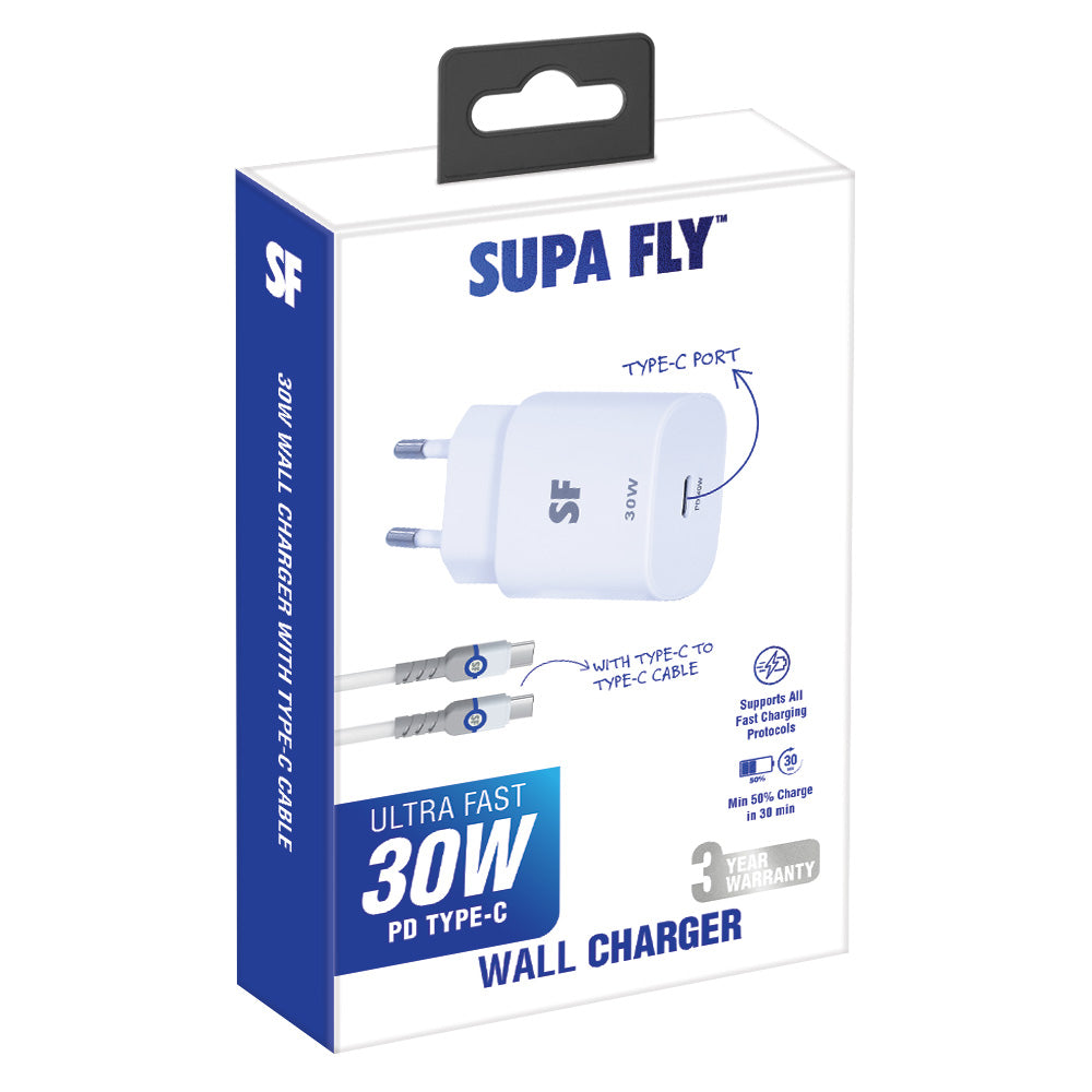 30W PD Type-C Wall Charger with Type-C to Type-C Cable