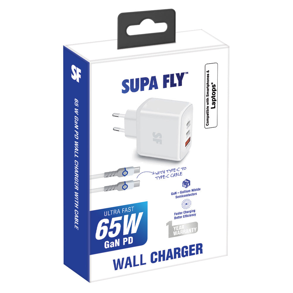 65W 3 Port USB A &amp; Type-C Wall Charger with Type-C to Type-C Cable