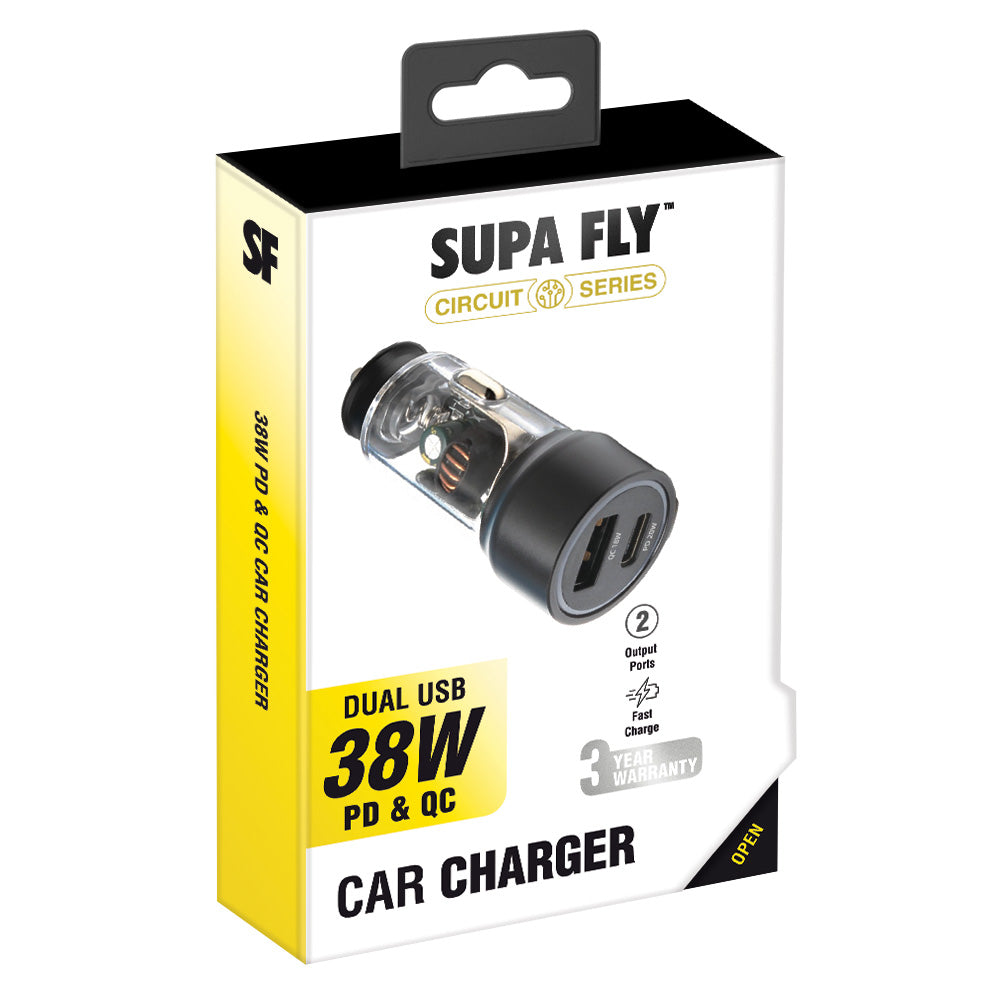 38W Dual PD QC USB A to Type-C Car Charger