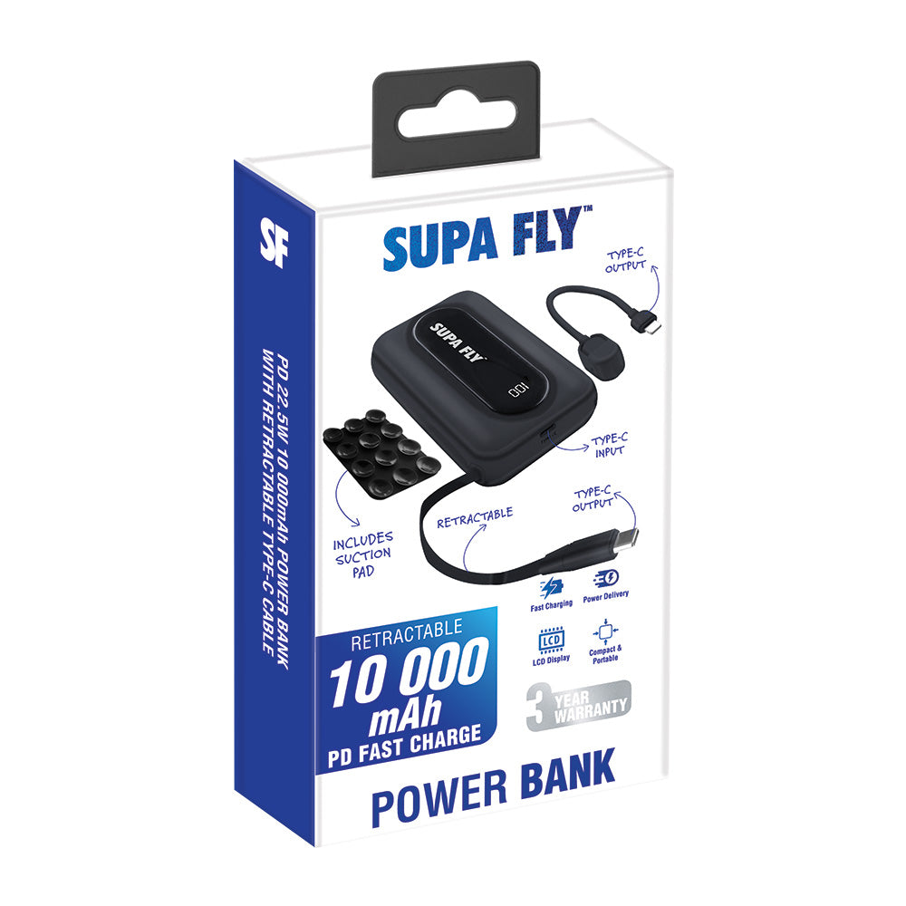 Power Bank 10000mAh PD Retractable Type-C Cable
