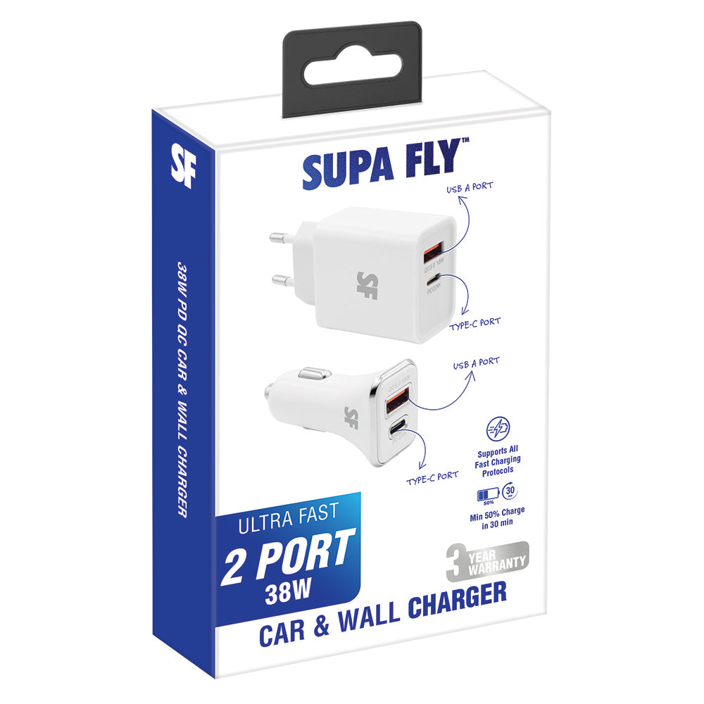 38W Dual PD USB A &amp; Type-C Car &amp; Wall Charger