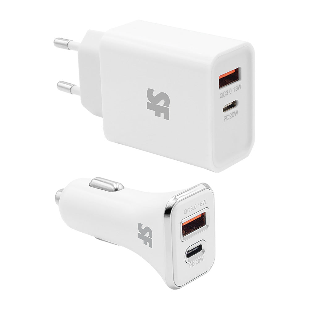 38W Dual PD USB A &amp; Type-C Car &amp; Wall Charger