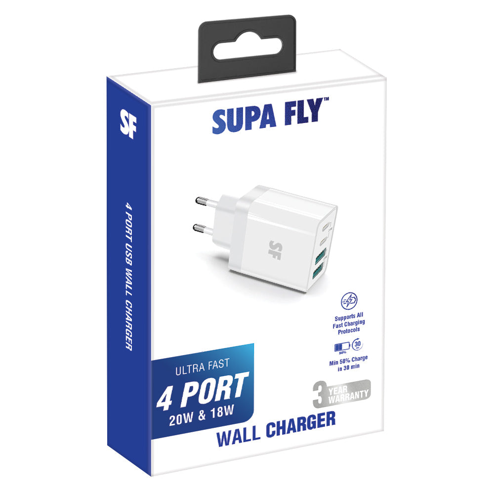 38W QUAD USB A &amp; Type-C Wall Charger