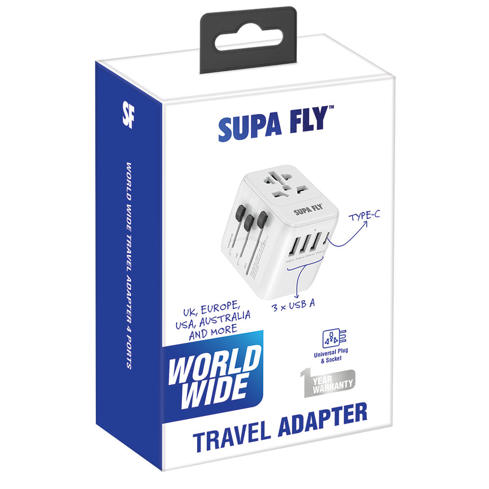World Wide Travel Adapter Type-C & 3x USB A